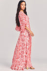 Womens red floral print full sweep maxi dress 
