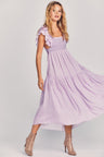Women's purple maxi dress with all-over ditsy floral print and flutter sleeves