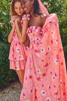 Women's daisy print v neck dress with flower appliqués