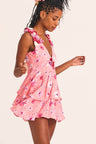 Women's daisy print v neck dress with flower appliqués