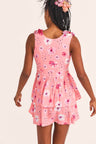 Women's daisy print v neck dress with flower appliqués