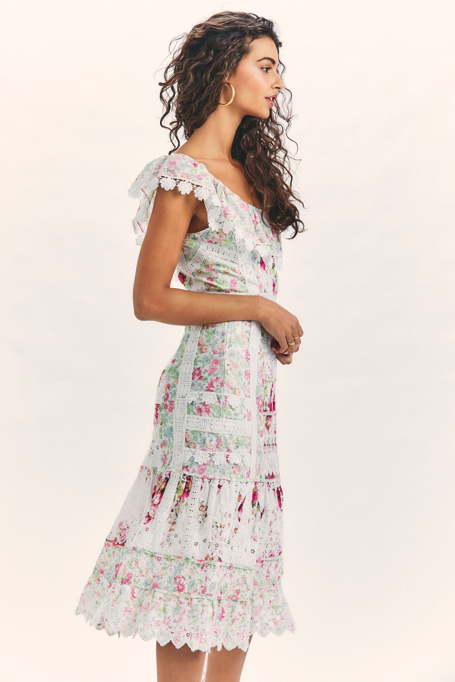 Women's mixed floral print midi dress with embroidery detail