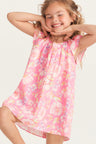 Girls pink printed floral dress with flutter sleeves