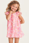 Girls pink printed floral dress with flutter sleeves