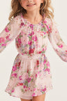 Girls mini floral dress with long sheer sleeves