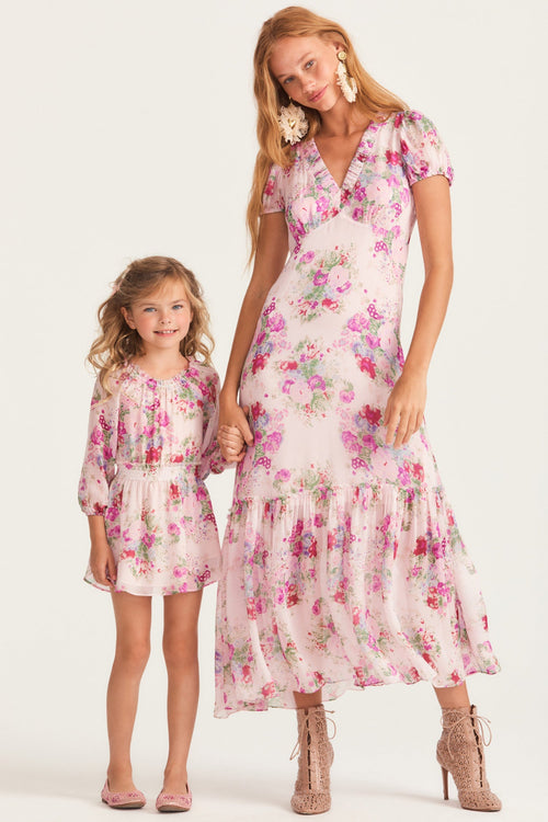Girls mini floral dress with long sheer sleeves