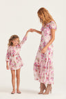 Girls mini floral dress with long sheer sleeves