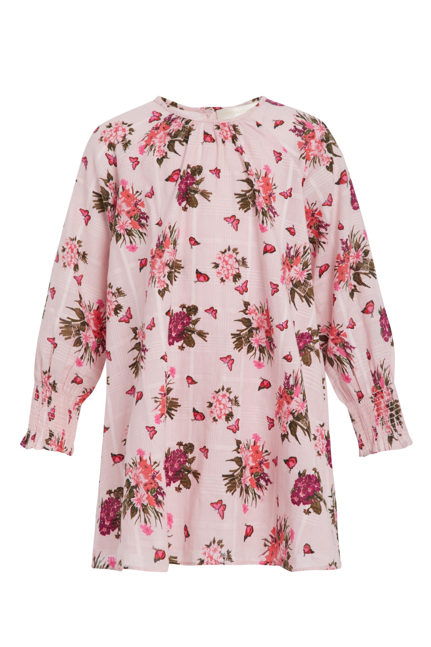 Girls floral pink print dress with long-sleeves.