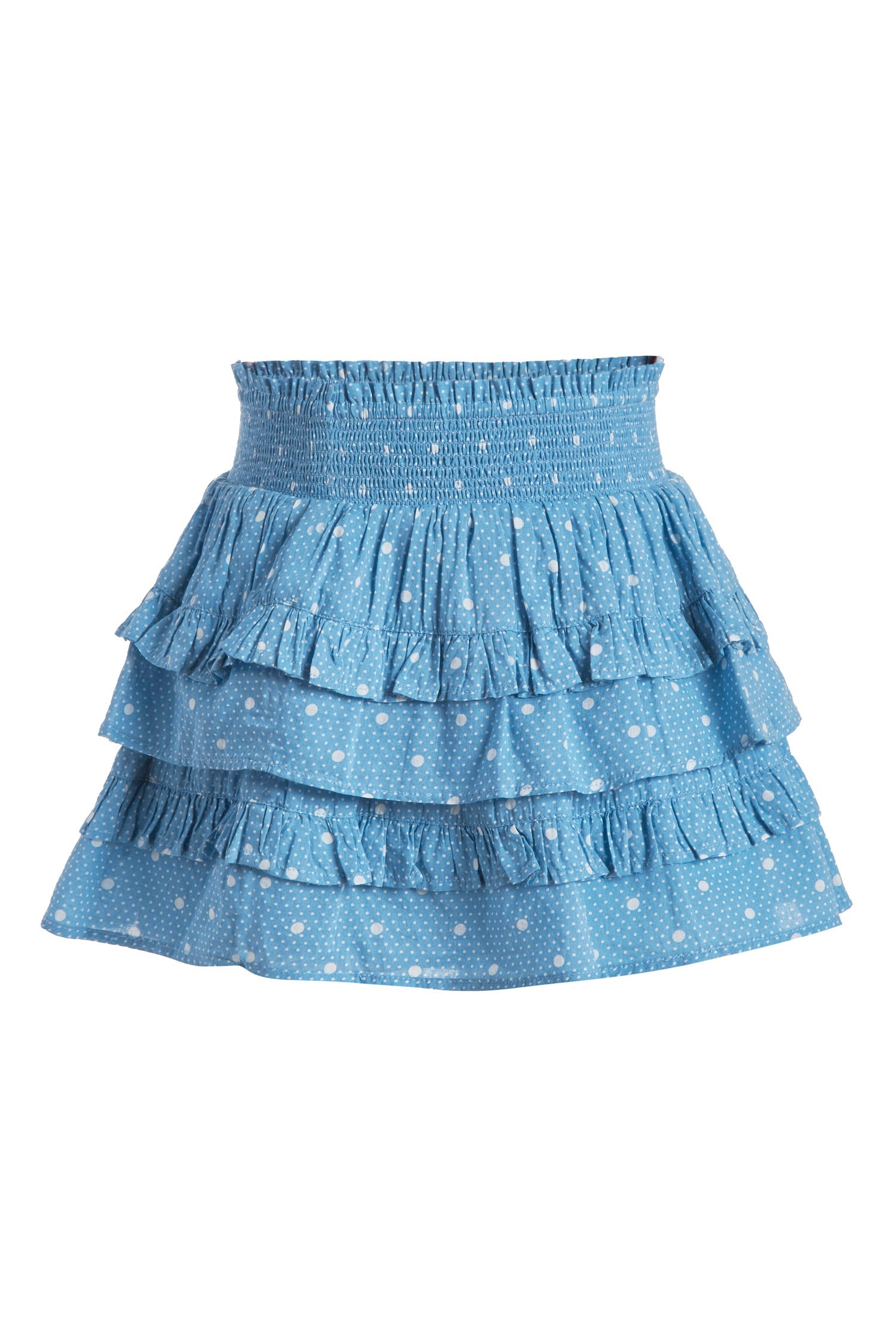 Girls' blue polka dot print ruffled mini skirt