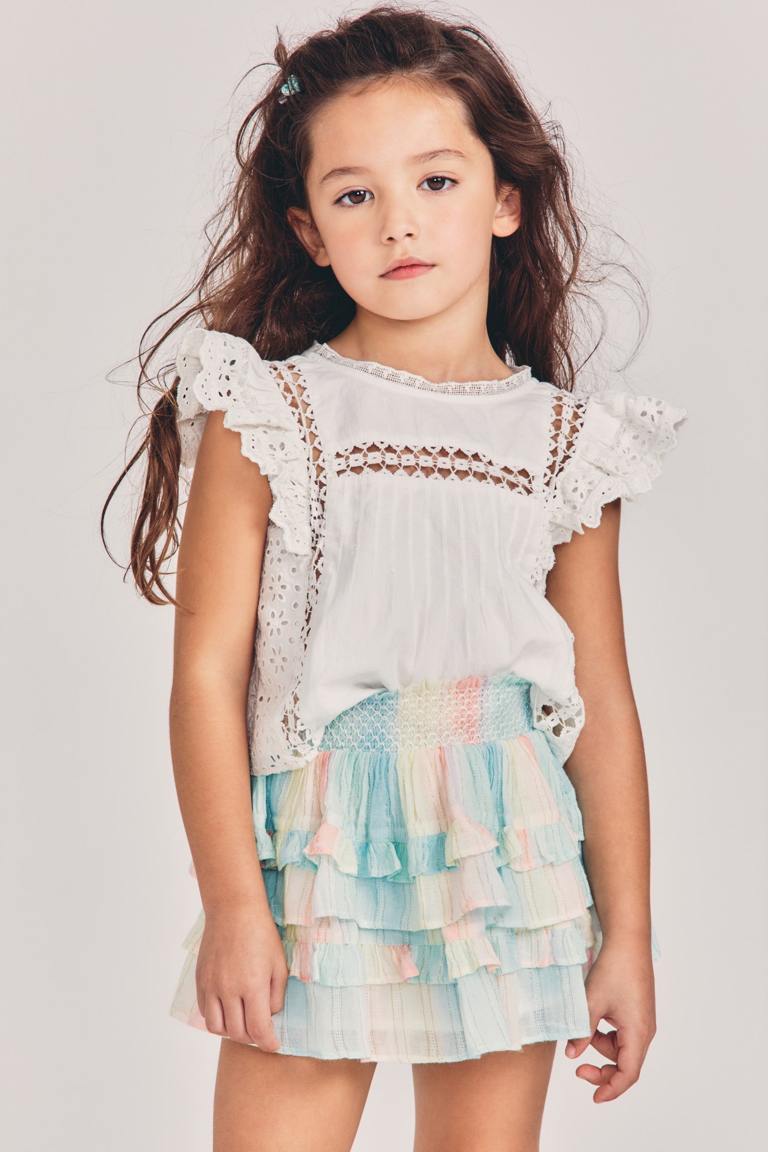 Girl's multi tiered ruffle skirt in pastel holiday print