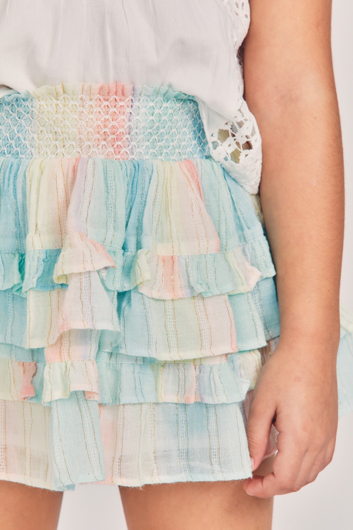 Girl's multi tiered ruffle skirt in pastel holiday print