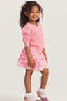 Girls multi ruffle pink floral mini skirt 