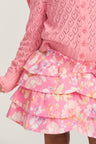 Girls multi ruffle pink floral mini skirt 