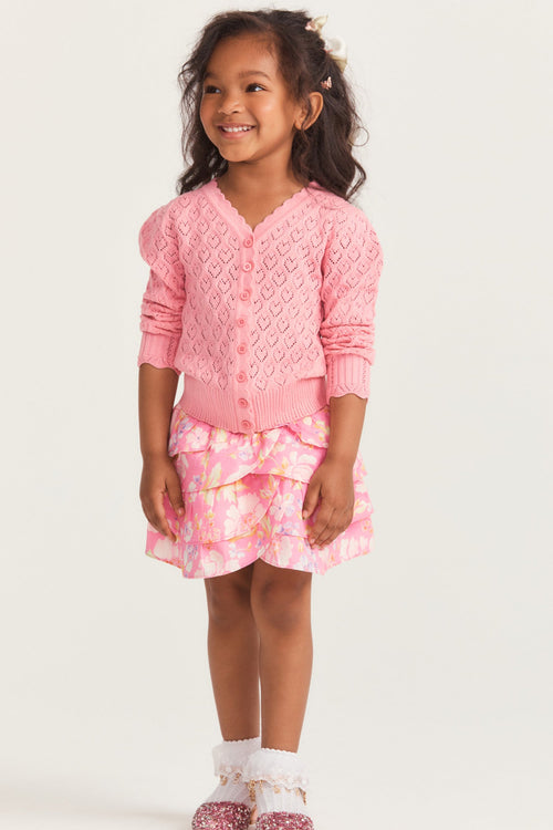 Girls multi ruffle pink floral mini skirt 