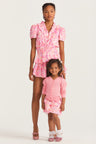 Girls multi ruffle pink floral mini skirt 