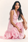 Women's pink maxi dress with double ruffle flounce