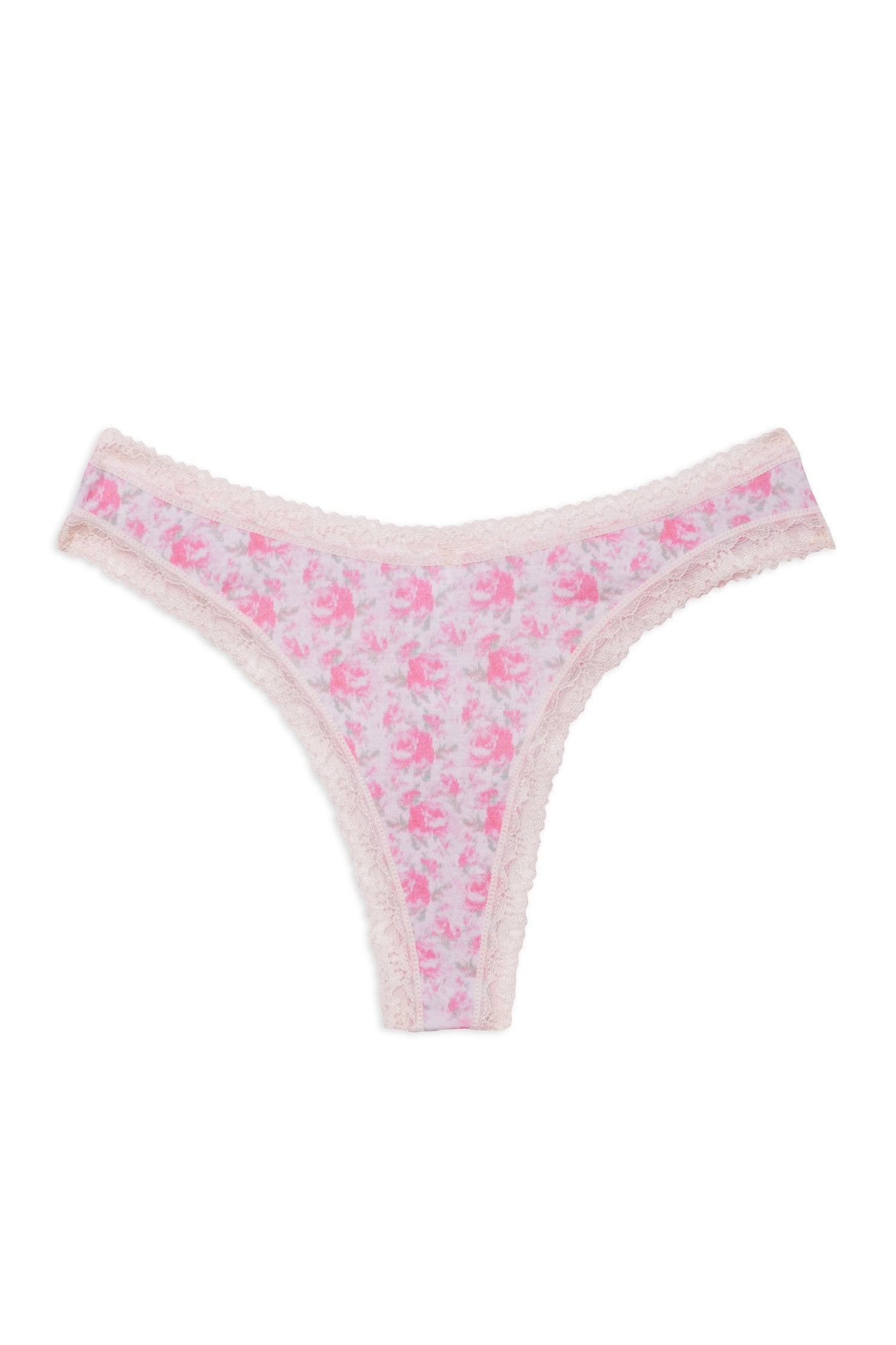 Vibrant floral print thong set in soft cotton with lace trim