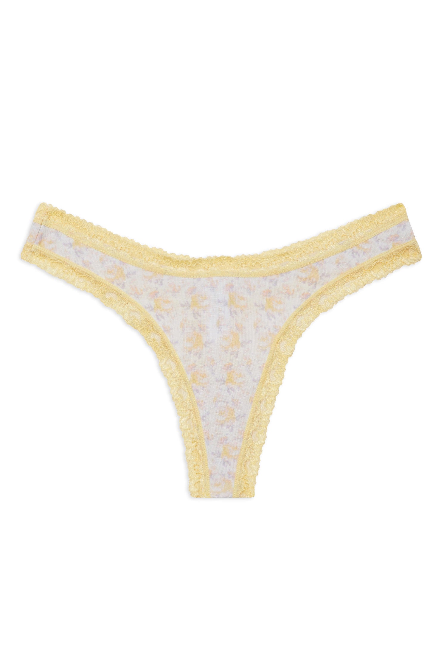 Vibrant floral print thong set in soft cotton with lace trim