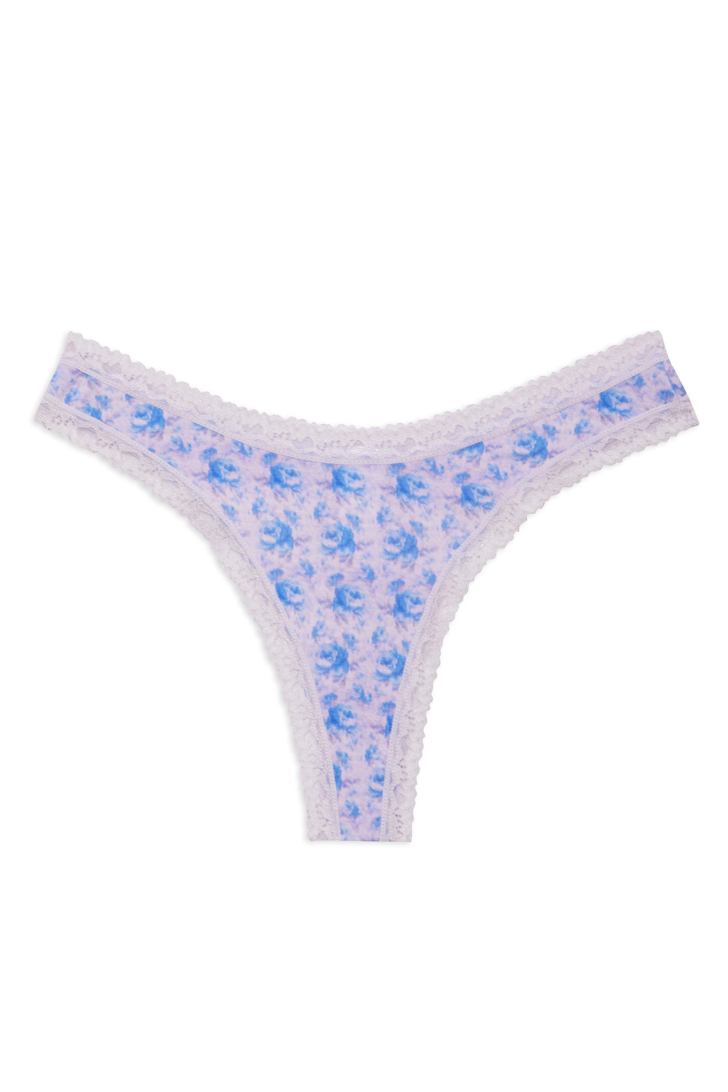 Vibrant floral print thong set in soft cotton with lace trim