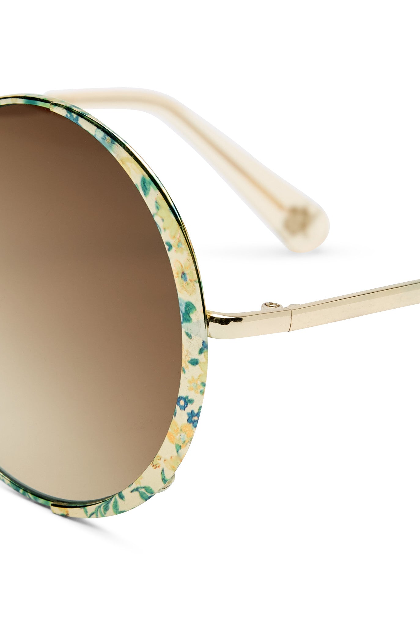 Womens round sunglasses with yellow flower detailing