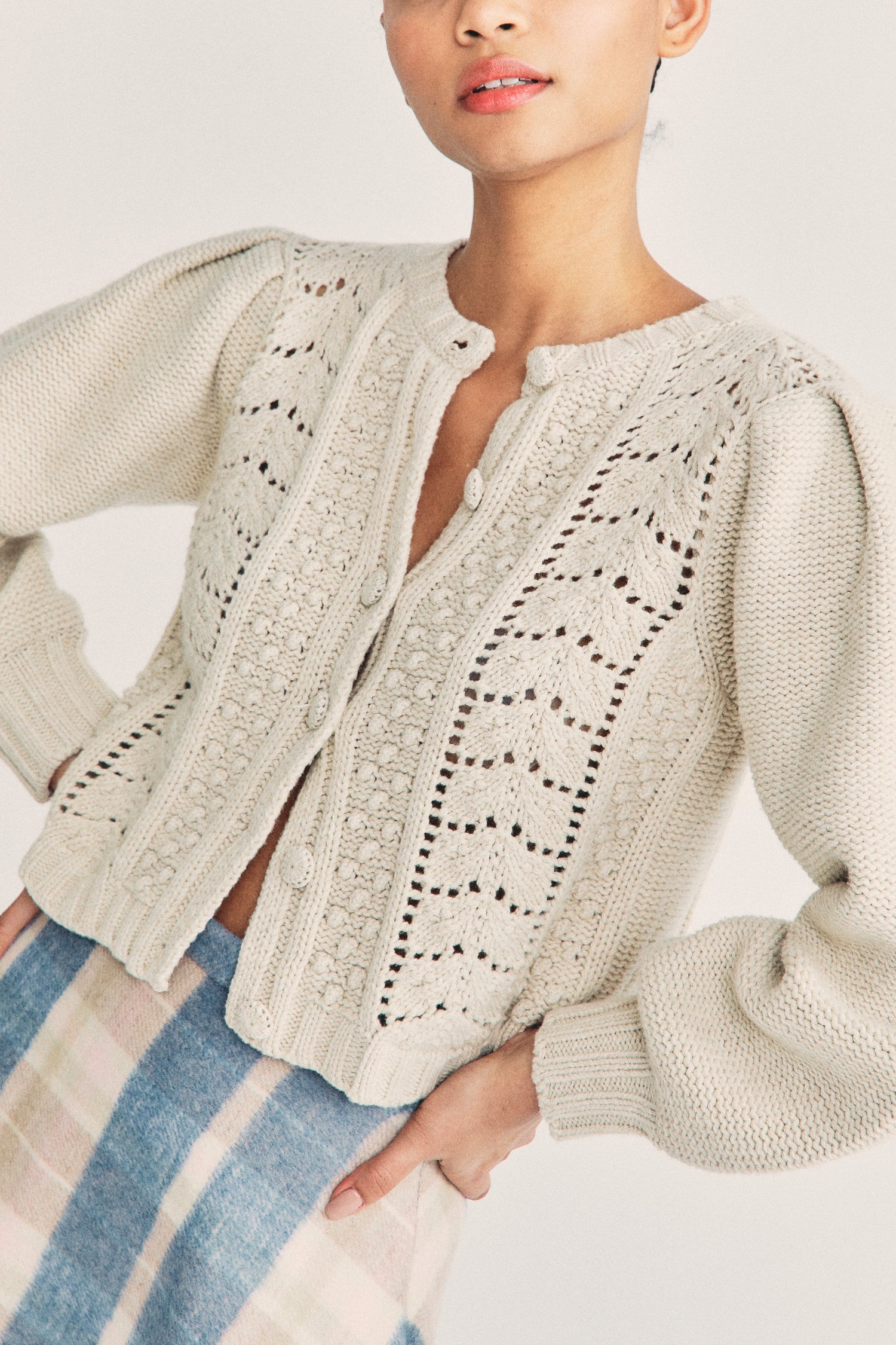 Women's neutral cable knit cardigan