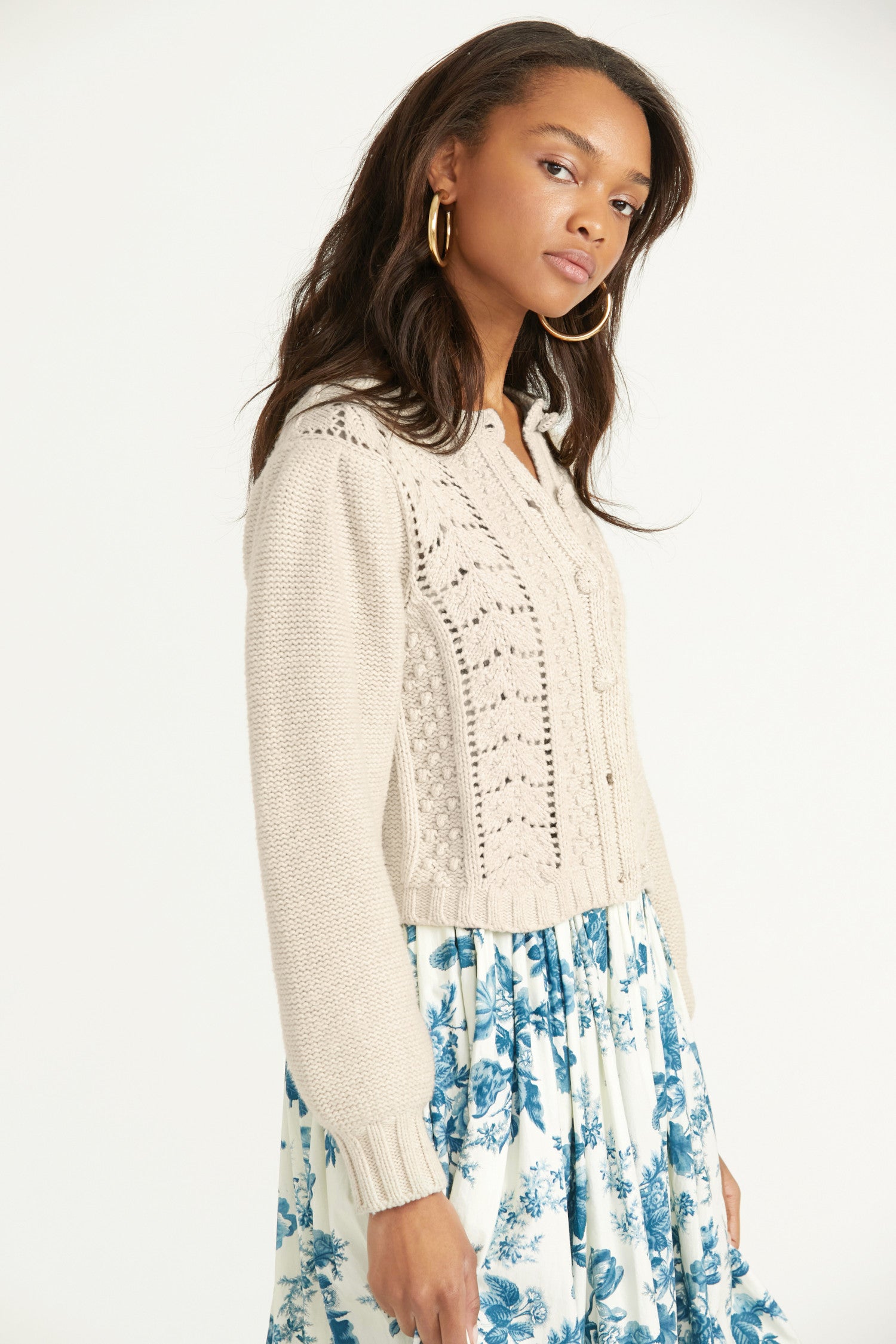 Women's neutral cable knit cardigan