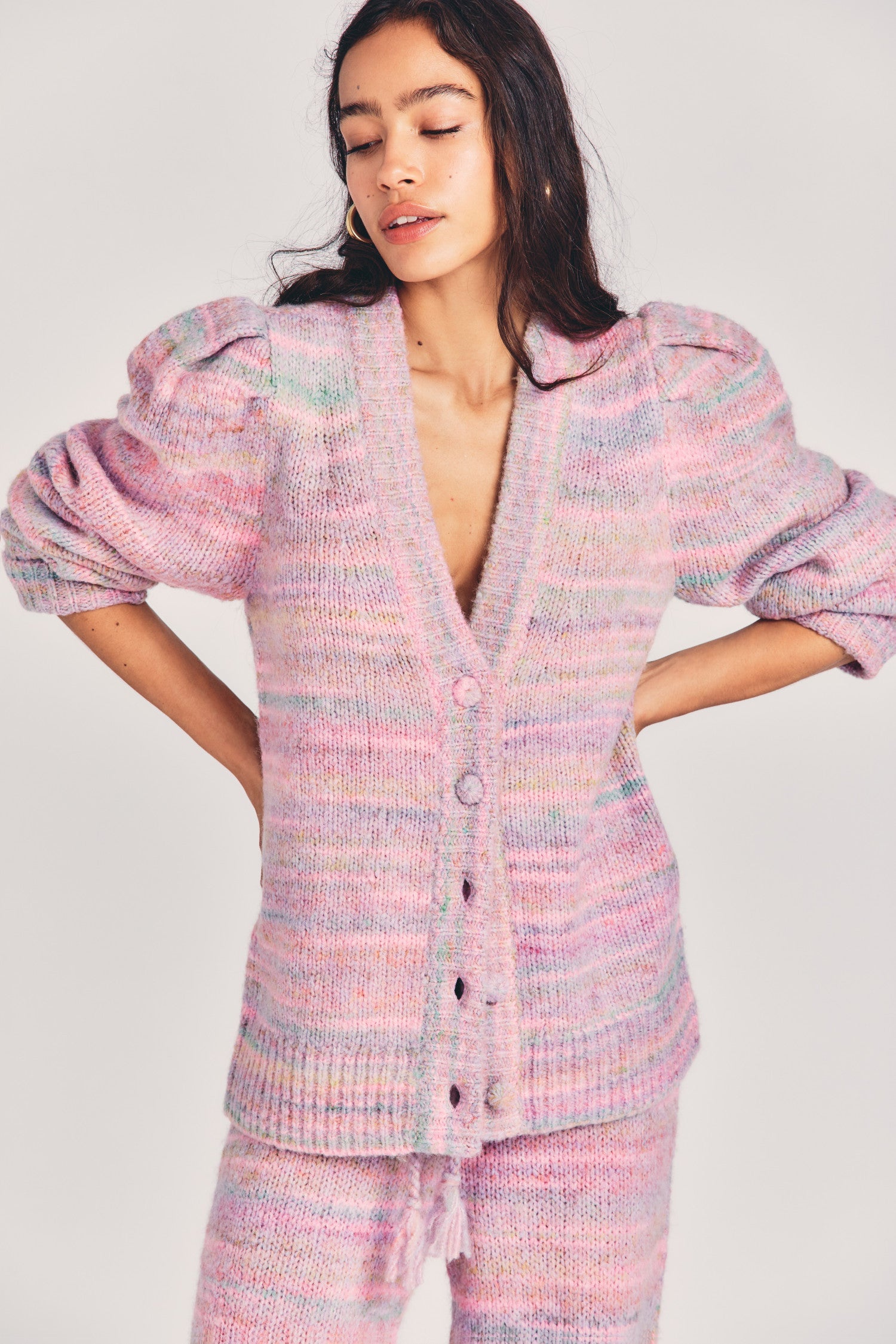 Women's wool blend cardigan in multicolored pinky pastels