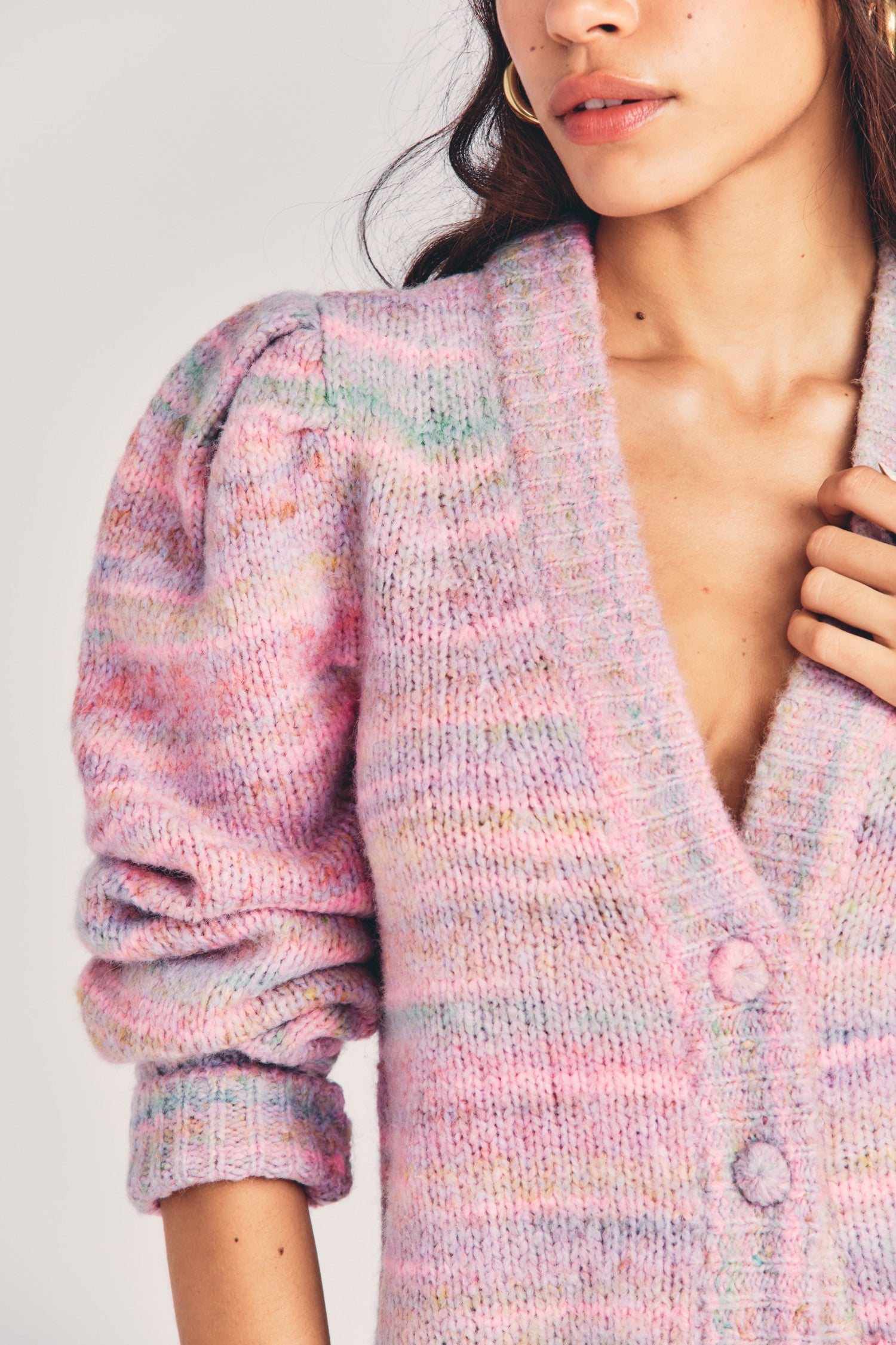 Women's wool blend cardigan in multicolored pinky pastels