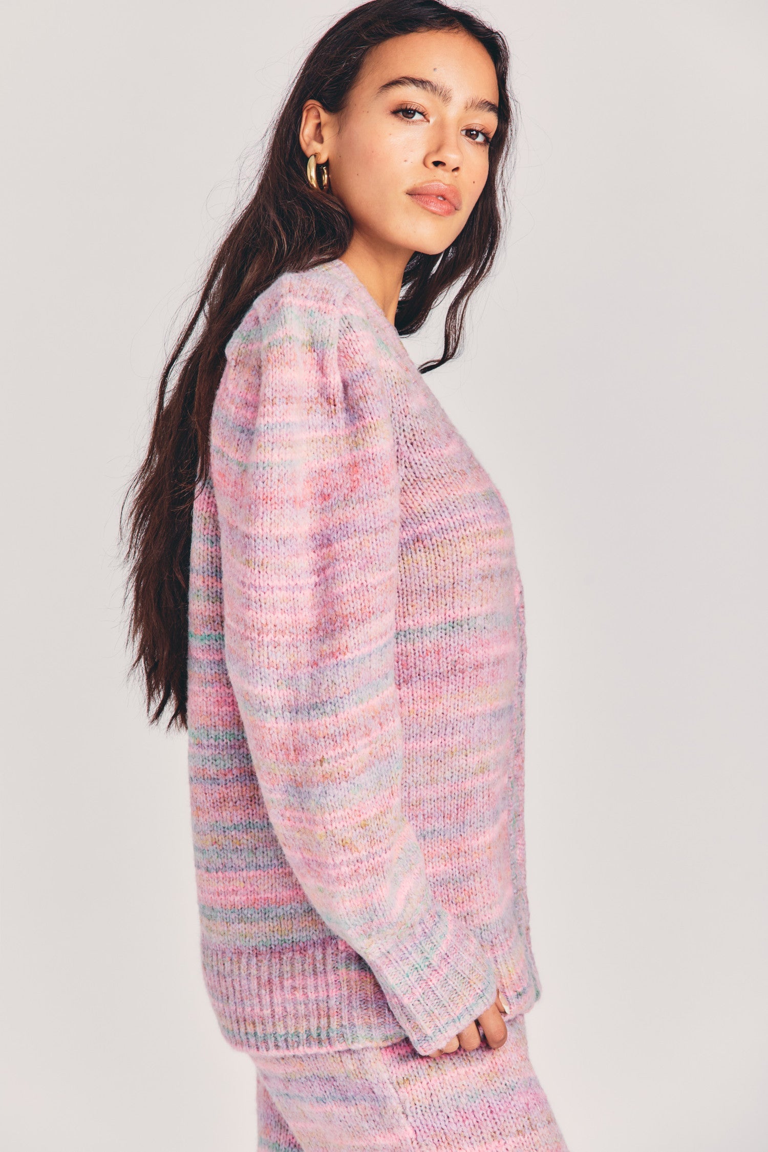 Women's wool blend cardigan in multicolored pinky pastels