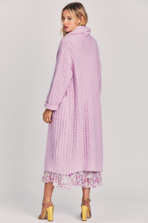 Women's pink  chunky, wool duster with oversized buttons and dropped shoulders
