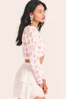 Womens cropped rose print cable knit long sleeve sweater