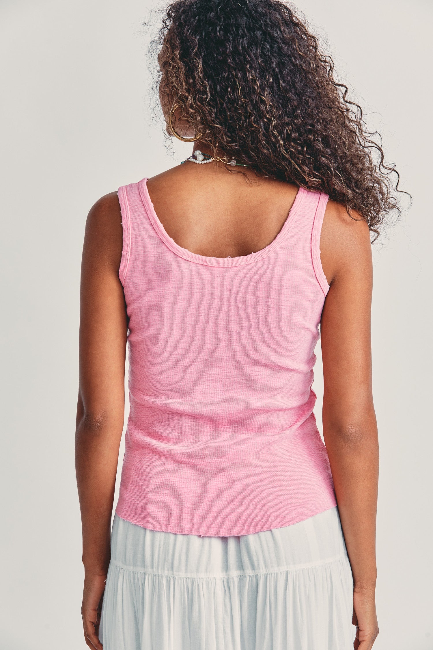 Women's pink ribbed cotton tank top