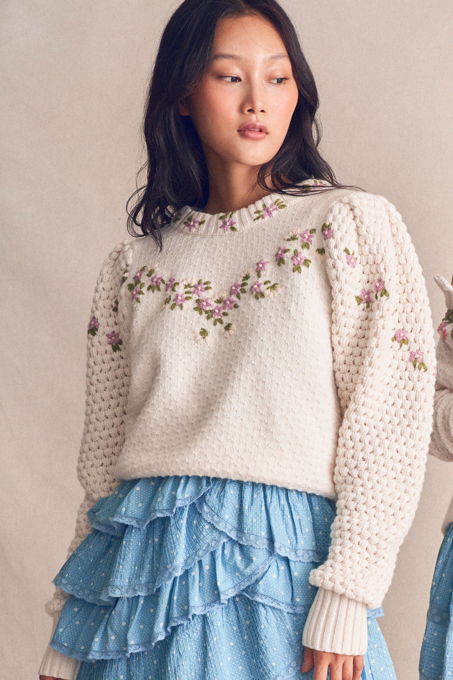 Women's hand-embroidered floral sweater