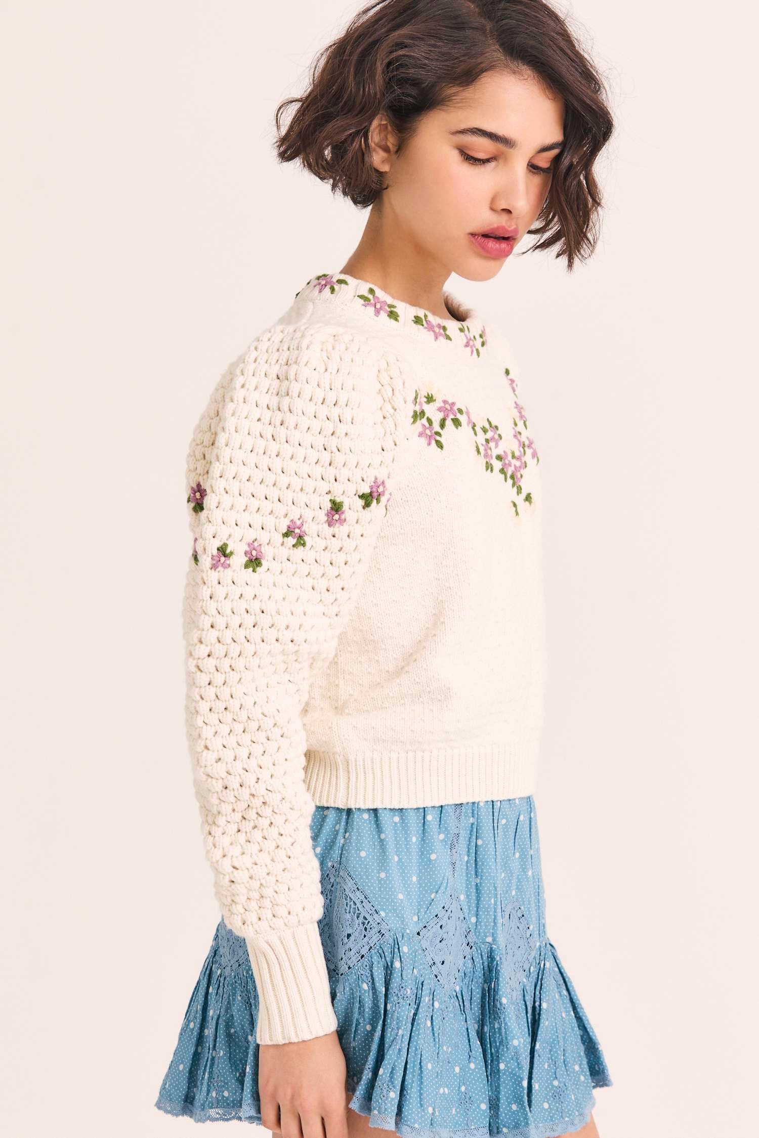 Women's hand-embroidered floral sweater