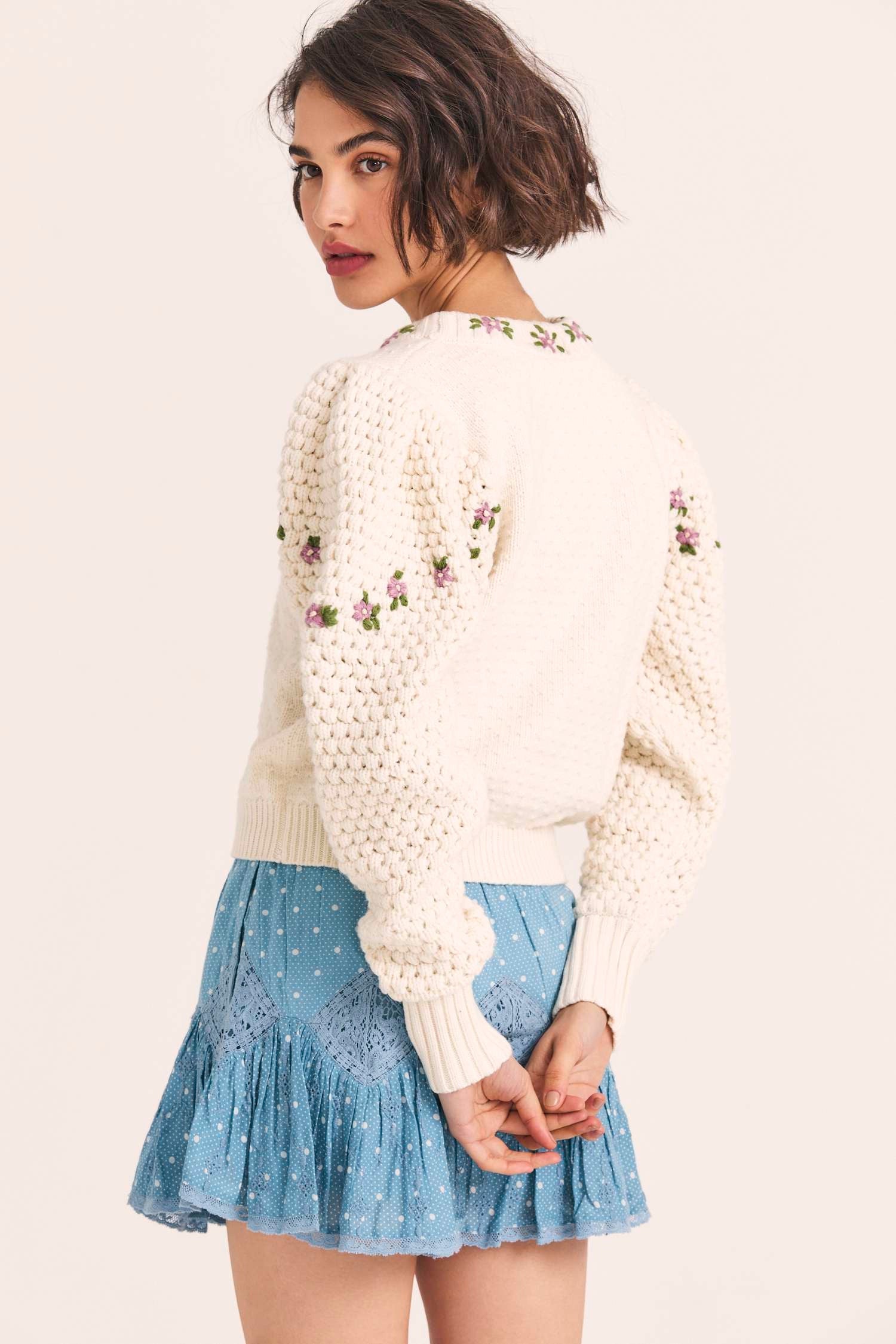 Women's hand-embroidered floral sweater