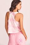 Women's pink hand tie-dyed tank with Battenburg lace details
