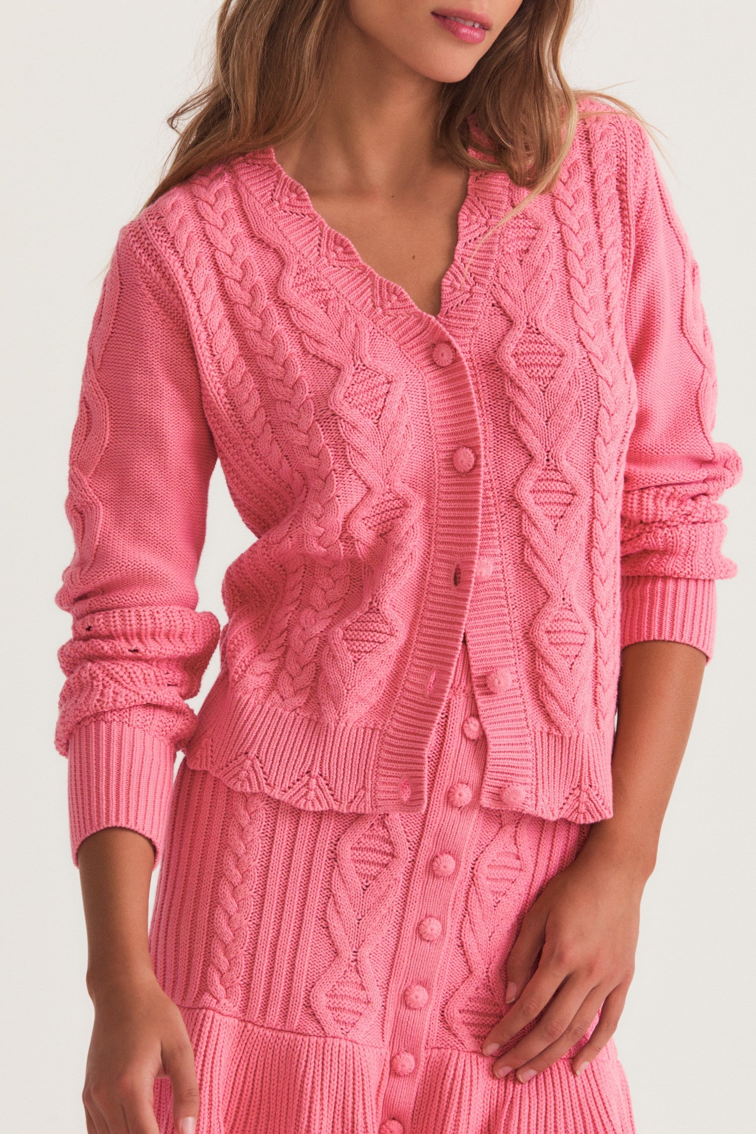 Pink button down cardigan with texture