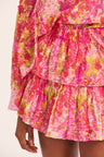 Women's coral hand-painted floral print ruffle mini skirt 