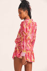 Women's coral hand-painted floral print ruffle mini skirt 