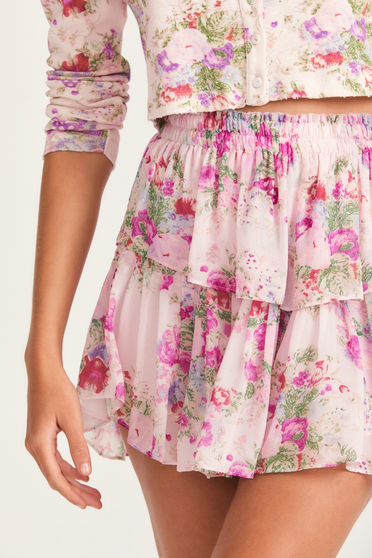 Womens ruffle mini skirt in full bloom floral