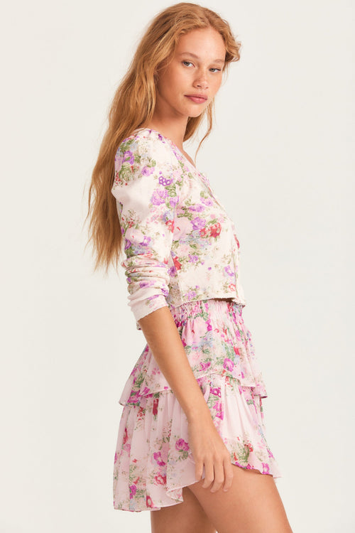Womens ruffle mini skirt in full bloom floral