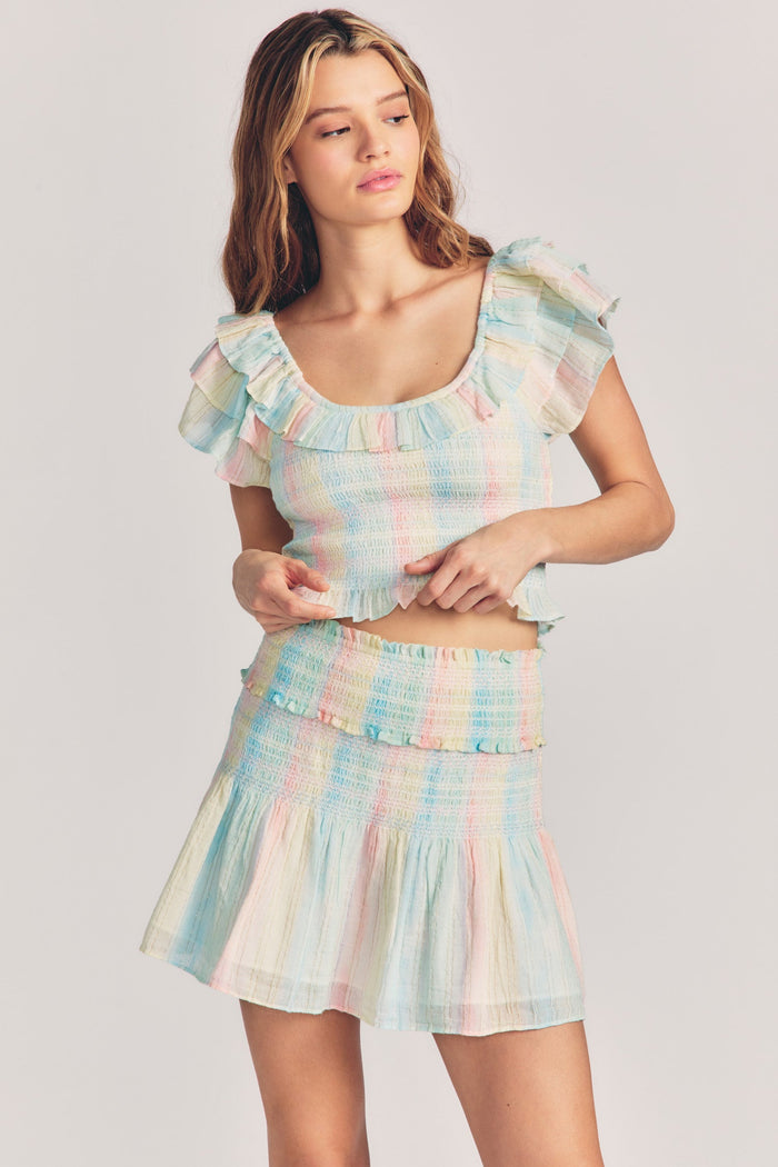 Womens mini skirt in a pastel striped print