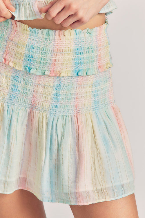Womens mini skirt in a pastel striped print
