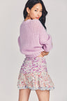 Womens silk floral print mini skirt with a fixed waist and ruffle detailing