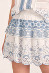 Women's white and blue embroidered floral eyelet mini skirt