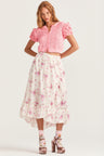 Womens magenta floral midi skirt with lace inset detail