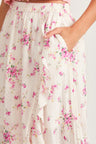 Womens magenta floral midi skirt with lace inset detail