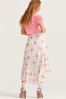 Womens magenta floral midi skirt with lace inset detail