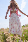 Womens magenta floral midi skirt with lace inset detail