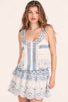 Women's white and blue embroidered top